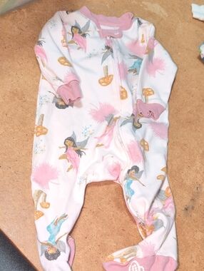 Baby Burt's Bees Pink Fairy Print Zip Footie Sleeper Size 3-6M